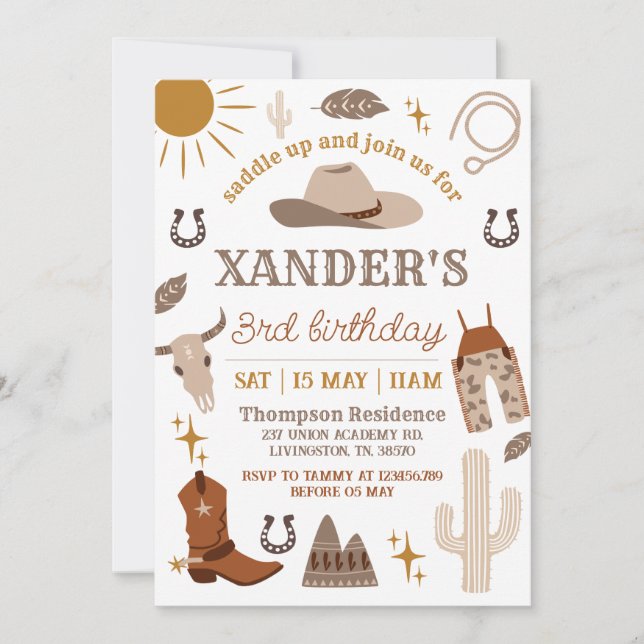 Vilda western Cowboy Westerna Party-födelsedagen Inbjudningar (Framsida)