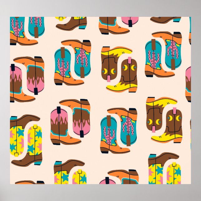 Vilda western Cowboyboots: Mode Concept Mönster Poster (Framsidan)