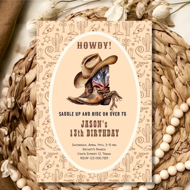 Vilda western cowboyfödelsedag inbjudningar (Skapare uppladdad)