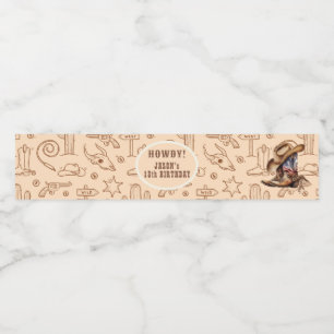 Vilda western cowboyfödelsedag vattenflaska etikett