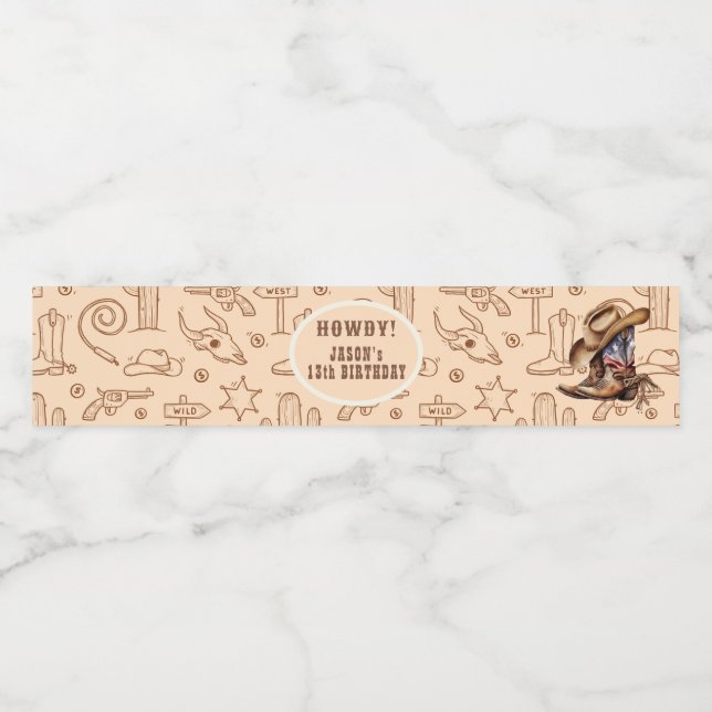 Vilda western cowboyfödelsedag vattenflaska etikett (Singel etikett)