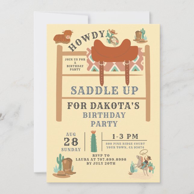 Vilda western Cowboypojkens födelsedagsinbjudan Inbjudningar (Framsida)
