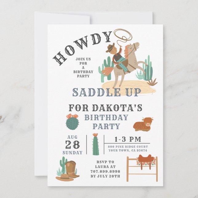 Vilda western Cowboypojkens födelsedagsinbjudan Inbjudningar (Framsida)