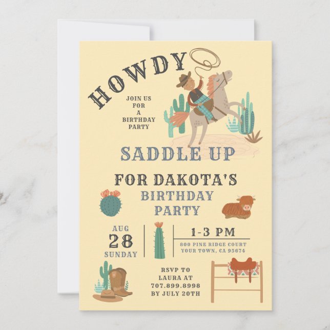 Vilda western Cowboypojkens födelsedagsinbjudan Inbjudningar (Framsida)