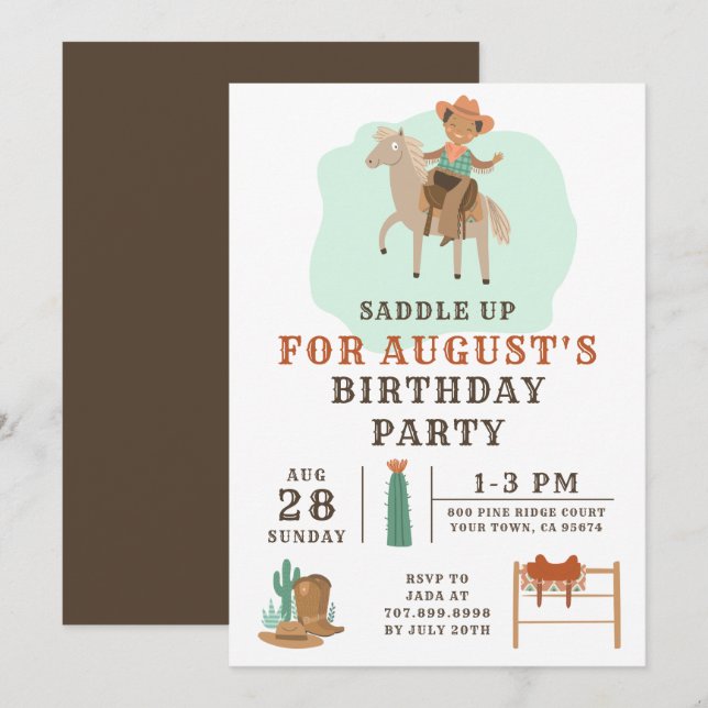 Vilda western Cowboypojkens födelsedagsinbjudan Inbjudningar (Fram/baksida)