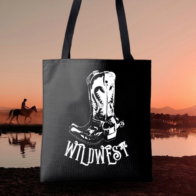 Vilda western cowboystövlar tygkasse (Wild west cowgirl cowboy boots, western cowgirl tote bag, personalized cowgirl gift.)