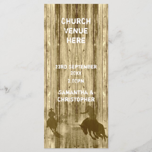 Vilda western cowboytema bröllopsprogram kyrka program (Framsida)