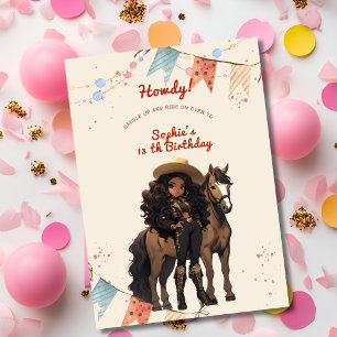 Vilda western cowgirl-födelsedag inbjudningar