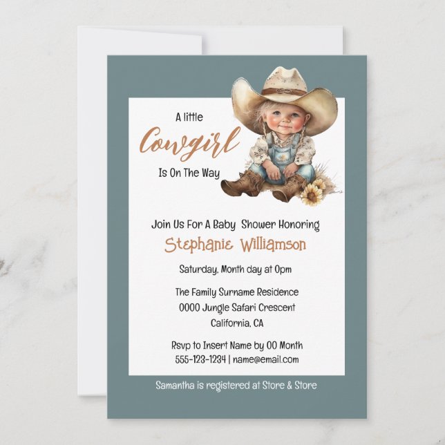 Vilda western cowgirl Texas westerna babydusch Inbjudningar (Framsida)