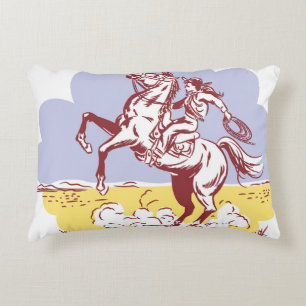 Vilda western Cowgirl: Vintage Line Teckning. Prydnadskudde
