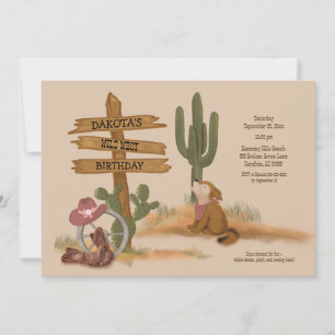 Vilda western Desert Animals Girls Graphic Birthda Inbjudningar