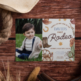 Vilda western First rodeo Boy 1:a födelsedagsfoto Inbjudningar