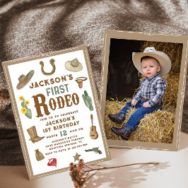 Vilda western First Rodeo Cowboy 1:a födelsedagsfo Inbjudningar