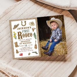 Vilda western First Rodeo Cowboy Birthday Photo Inbjudningar