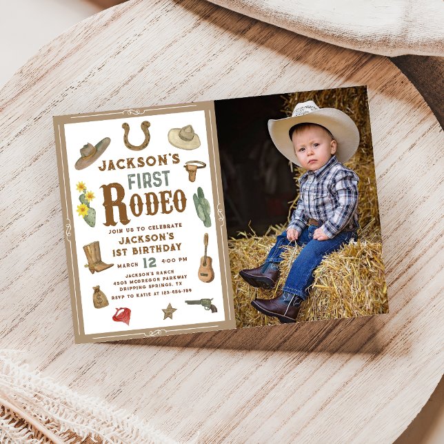 Vilda western First Rodeo Cowboy Birthday Photo Inbjudningar (Skapare uppladdad)