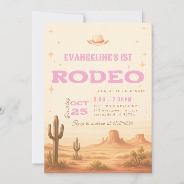Vilda western för första Rodeo Cowgirl Inbjudningar (Framsida)