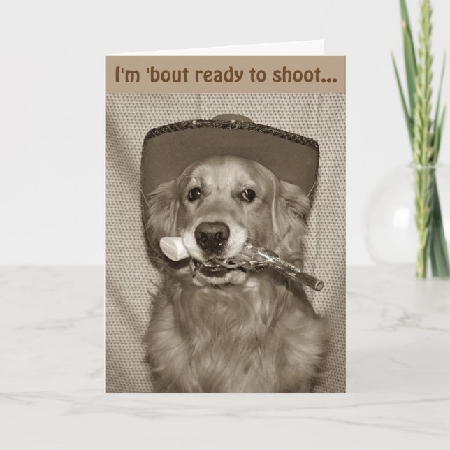 Vilda western Golden Cowboy Birthday Kort (Framsida)