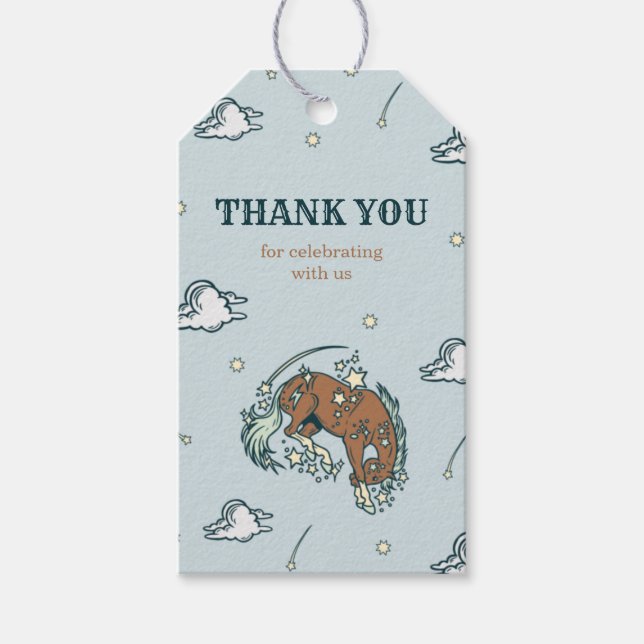 Vilda western Horse Cowboy Birthday Tack Märkre Presentetikett (Framsidan)