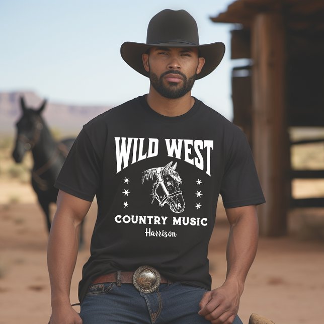 Vilda western Horse Land Music Black White T-Shirt (Skapare uppladdad)