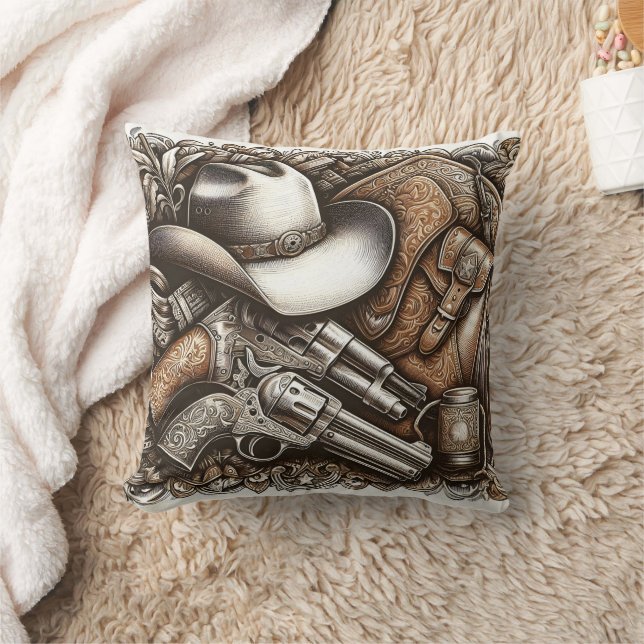 Vilda western med Cowboy Hat och Guns Kudde (Filt)