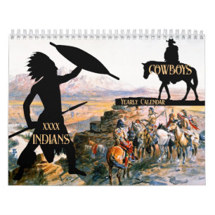 Vilda western Oljemålnings Cowboys Indians   Kalender