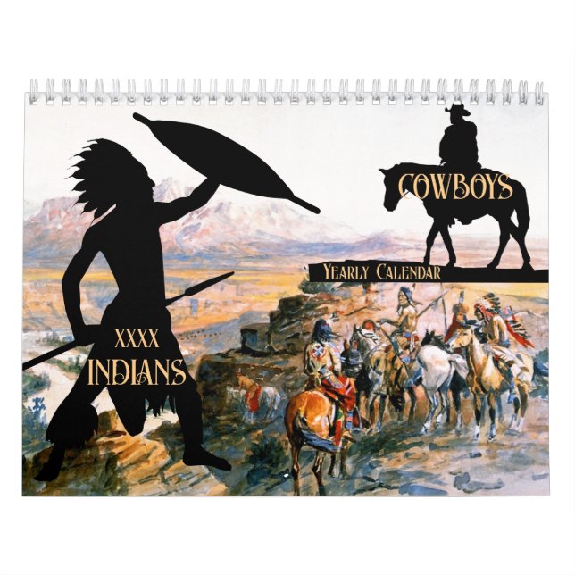 Vilda western Oljemålnings Cowboys Indians | Kalender (Omslag)