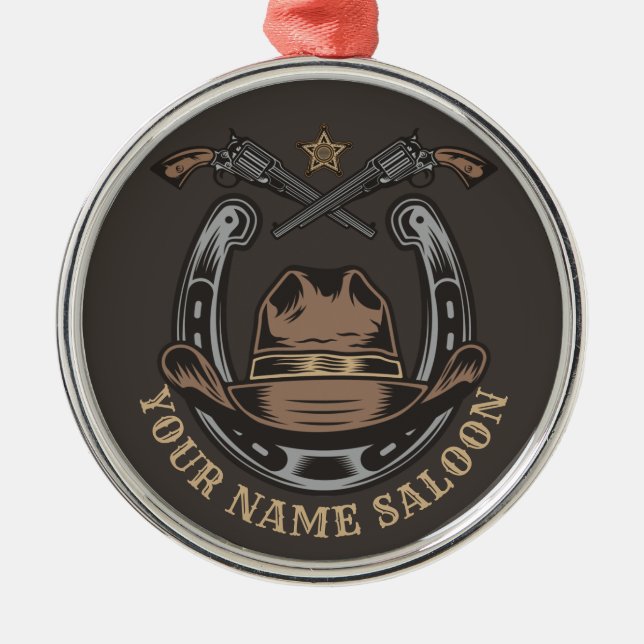 Vilda western Revolver Horseshoe Western Cowboy Sa Julgransprydnad Metall (Framsidan)