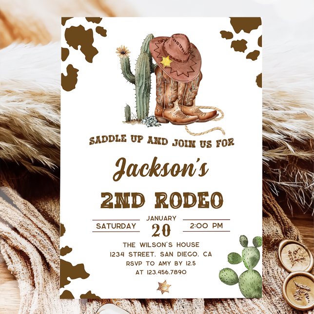 Vilda western Rodeo Cowboy 2:a födelsedagen Party Inbjudningar (Skapare uppladdad)