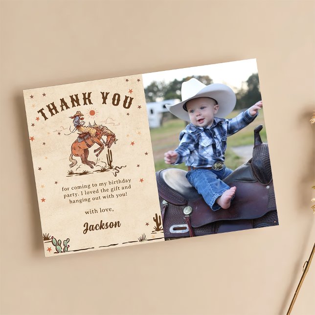 Vilda western Rodeo Cowboy Birthday Photo Tack Kort (Skapare uppladdad)