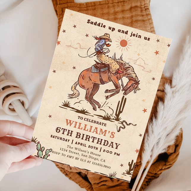 Vilda western Rodeo Cowboy Födelsedagsfest inbjuda Inbjudningar (Skapare uppladdad)