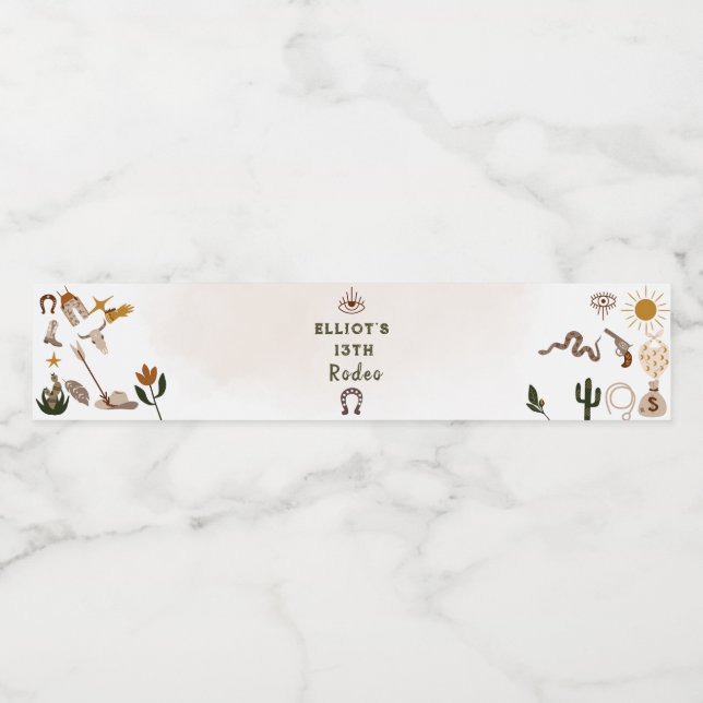 Vilda western rodeo cowboyfödelsedag vattenflaska etikett (Singel etikett)