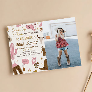 Vilda western Rodeo Cowgirl Ranch Girl Birthday Ph Inbjudningar