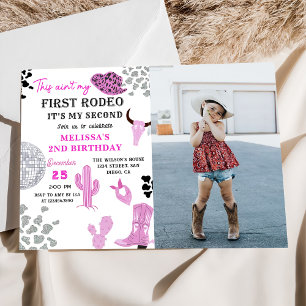 Vilda western Rodeo Disco Cowgirl 2:a födelsedagsf Inbjudningar