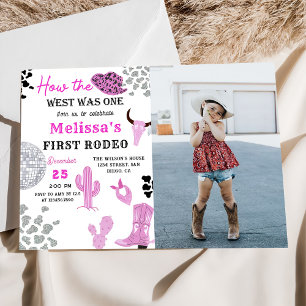 Vilda western Rodeo Disco Rosa Cowgirl Birthday Ph Inbjudningar