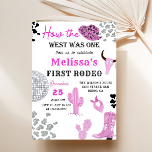 Vilda western Rodeo Disco Rosa Cowgirl Födelsedags Inbjudningar