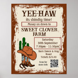 Vilda western Rustic Cowboy Western QR-kod för Par Poster