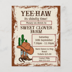 Vilda western Rustic Cowboy Westernare Party Flygblad