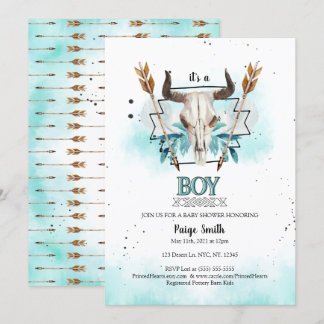 Vilda western | Rustik skull & pilar Boy Shower Inbjudningar