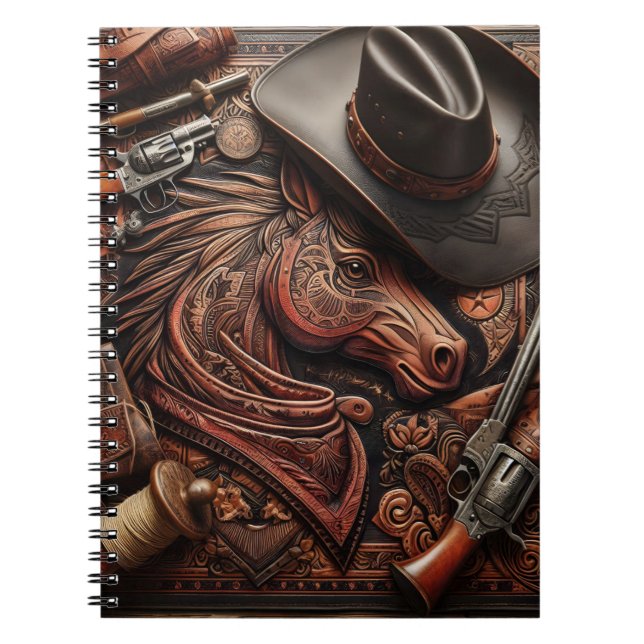Vilda western stillliv: Cowboy Hat, Gun och mer Anteckningsbok (Framsidan)
