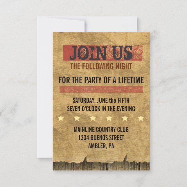 VILDA WESTERN VILLE HA Pub Bat mitzvah Party-kort Inbjudningar (Framsida)