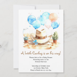 Vilda western Watercolor Cowboy Baby Shower Inbjudningar