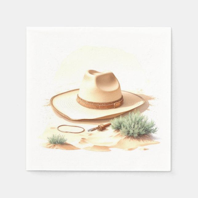 Vilda western Watercolor Cowboy Baby Shower Pappersservett (Framsidan)