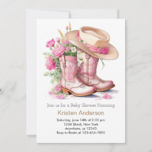 Vilda western Watercolor Cowgirl Baby Shower Inbjudningar