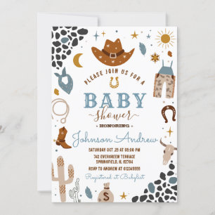 Vilda western Western Baby Shower Rodeo Boy Inbjudningar