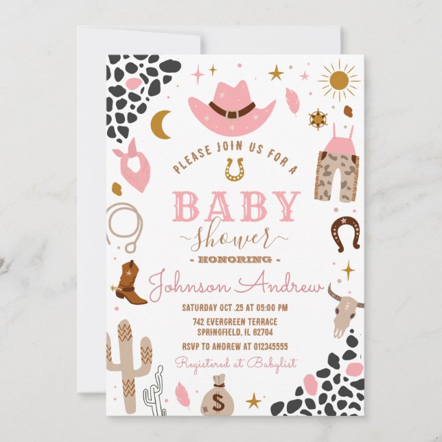 Vilda western Western Cowgirl Baby Shower Rodeo Gi Inbjudningar (Framsida)