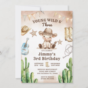 Vilda western Young Vild & Three Cowboy Birthday Inbjudningar