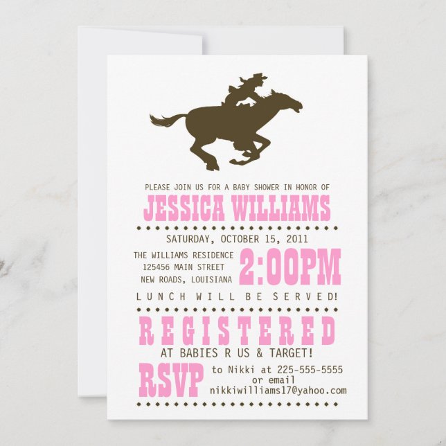 Vilda westernbaby shower inbjudningar (Framsida)
