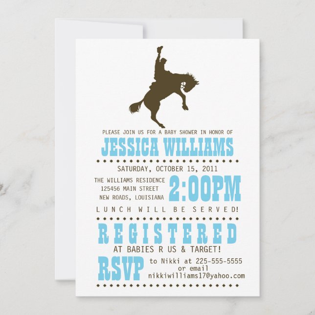 Vilda westernbaby shower inbjudningar (Framsida)