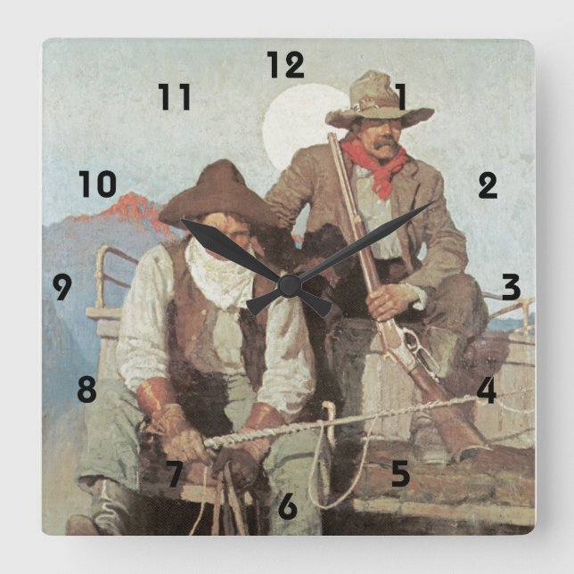 Vilda westerntema som arrangeralagledarecowboysna fyrkantig klocka (Framsida)