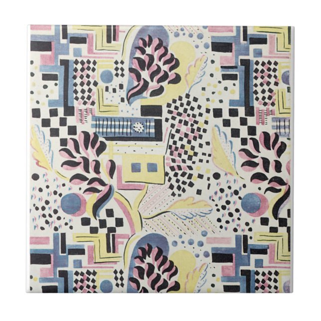 Vildabstrakt i rosor och blått kakelplatta (Framsidan)